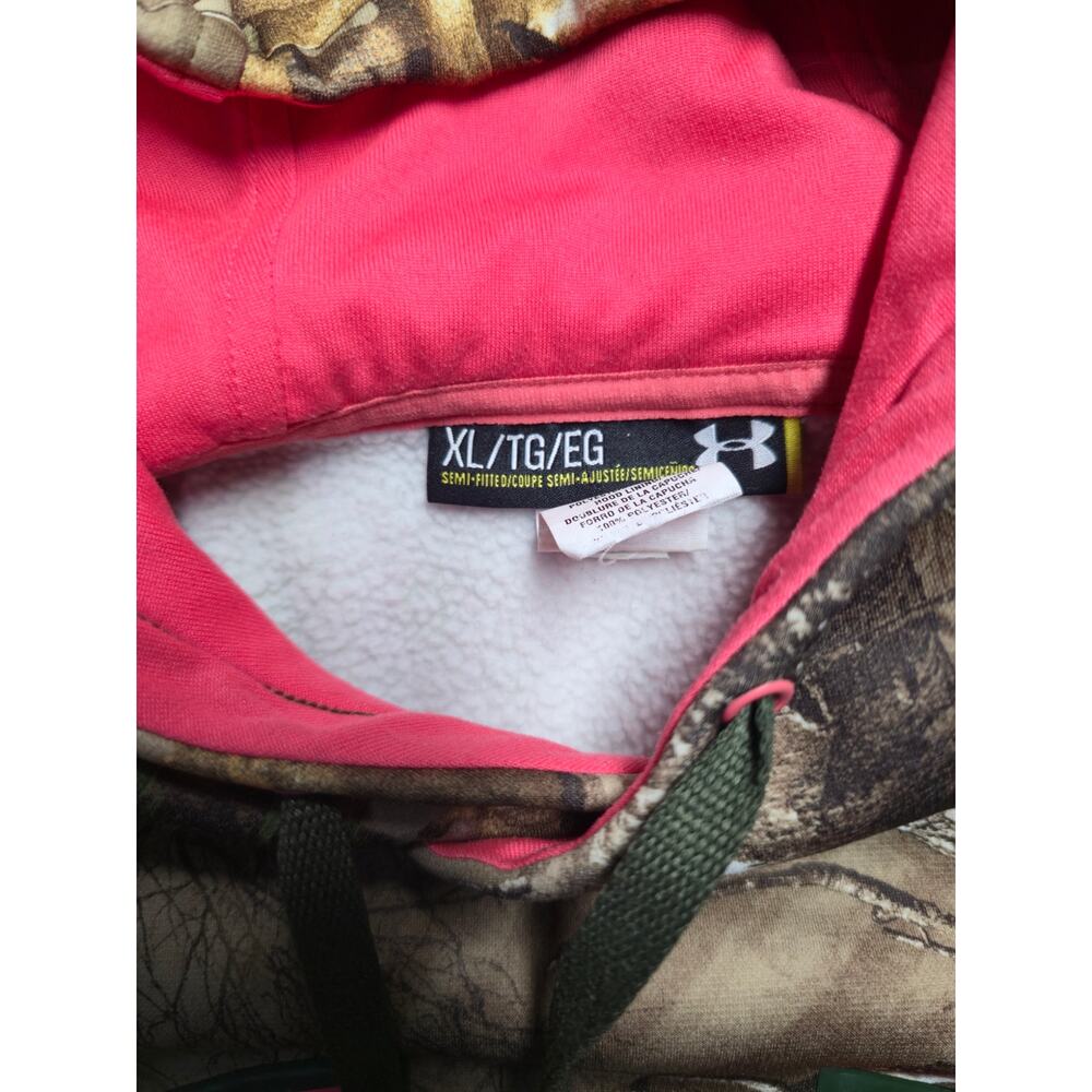 Under Armour Women's Realtree Camo Hoodie Pink Logo Fleece Lined XL Sweatshirt - Picture 8 of 11